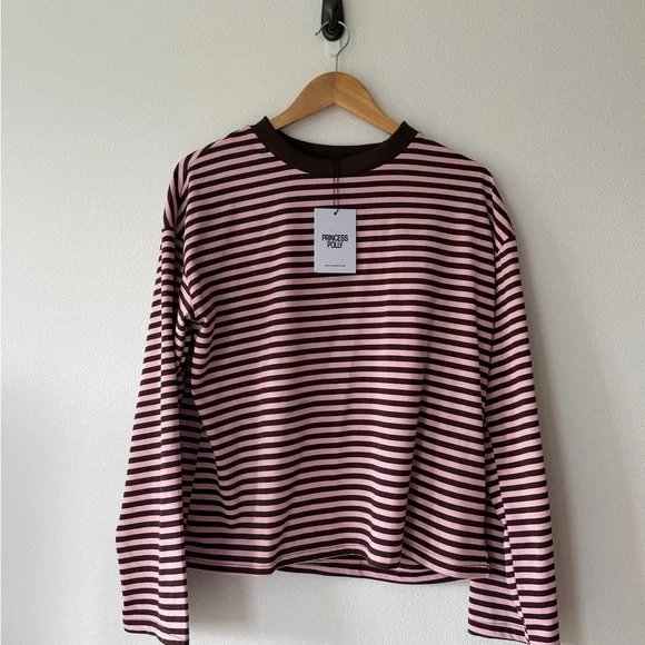 Princess Polly Pink and Brown Striped Top - Picture 1 of 5